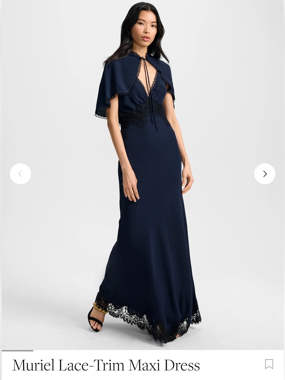 Veronica Beard Muriel Lace-Trim Maxi Dress Navy Sleeveless Cape Gown Size 4 New